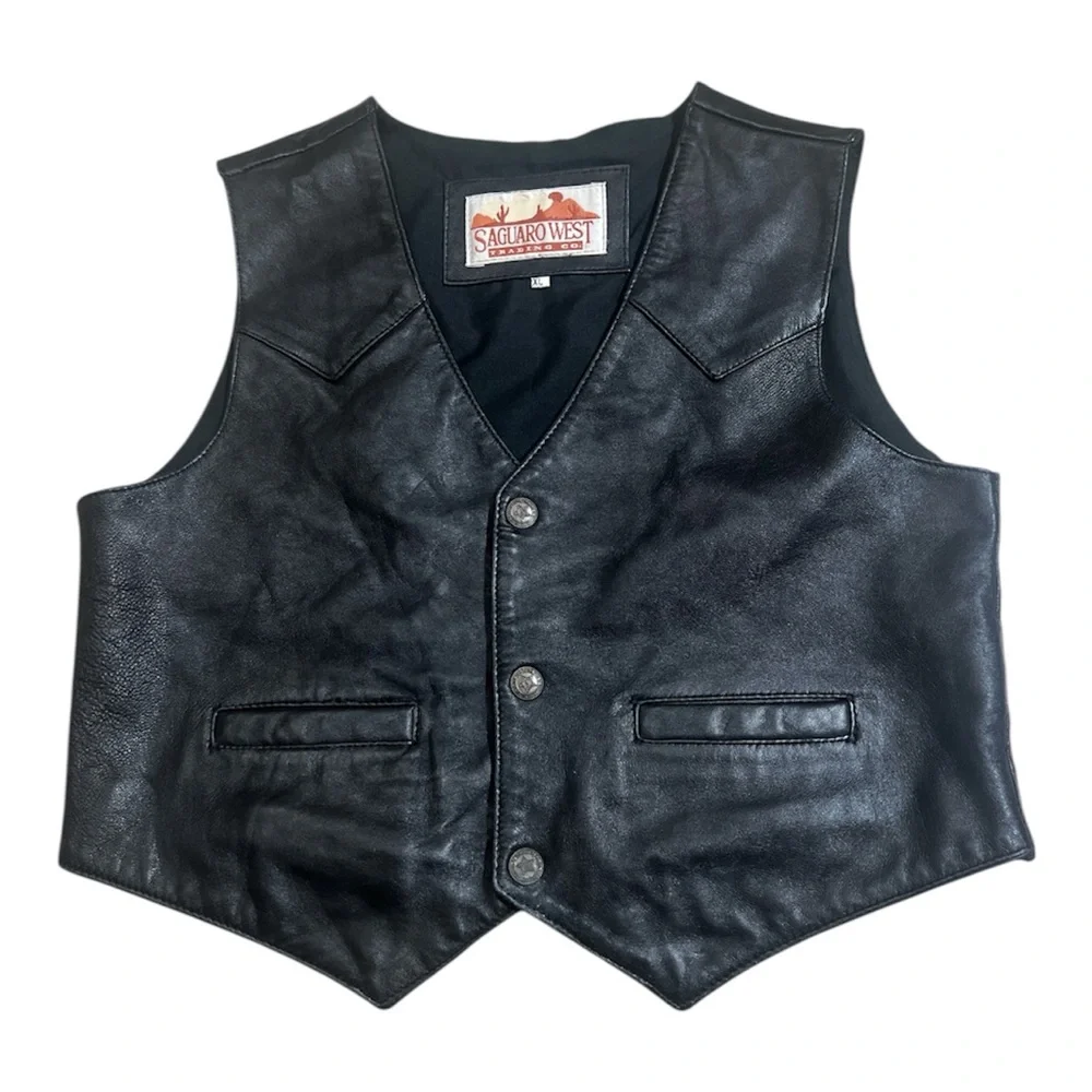 SAGUARO WEST TRADING CO. BLACK LEATHER VEST KIDS SIZE XL - Picture 2 of 5